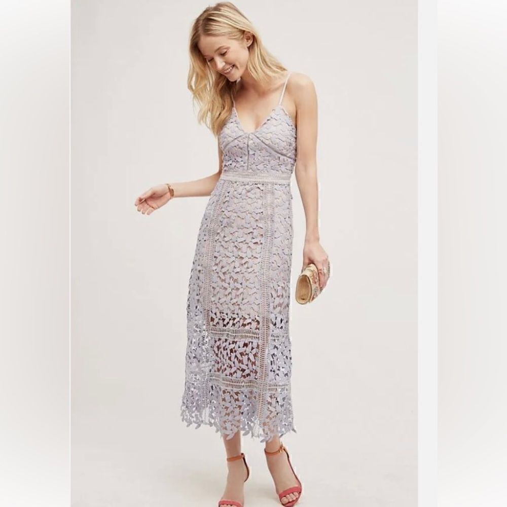 HD in Paris Purple and nude Lace maxi dress size small EUC